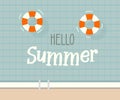 Hello summer text with a swimming pool background. Vector illustration design for seasonal holidays, vacations