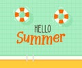 Hello summer text with a swimming pool background. Vector illustration design for seasonal holidays, vacations, resorts, summer