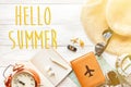 Hello summer text, time to travel concept, space for text. map c