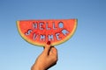 Hello Summer text in watermelon Royalty Free Stock Photo