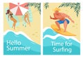 Hello Summer, Time for Surfing Vertical Banners Royalty Free Stock Photo