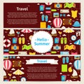 Hello Summer and Travel Concept Vector Template Banners Set in M Royalty Free Stock Photo