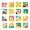 Hello summer travel and vacation season banner icons set Royalty Free Stock Photo