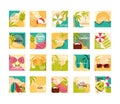 Hello summer travel and vacation season banner icons set