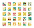 Hello summer travel and vacation season banner icons set Royalty Free Stock Photo