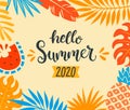 Hello summer 2020 tropical banner.