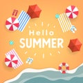 Hello Summer tropical beach top view banner template. Royalty Free Stock Photo