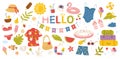 Hello summer, tropical sea beach travel vacation concept, summertime fun party stickers Royalty Free Stock Photo