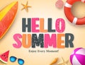 Hello summer vector background design with colorful 3D pattern text Royalty Free Stock Photo