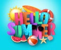 Hello Summer vector banner greeting design with 3D text typography Royalty Free Stock Photo