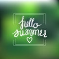 Hello summer vector card. Blur background.