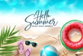 Hello summer vector design. Summer seaside beach top view background