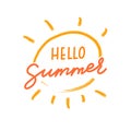 Hello Summer vector handwritten lettering quote. Yellow sun with calligraphy Royalty Free Stock Photo