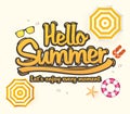 Hello Summer Vector Illustration with Beach Umbrella and Sunglasses Royalty Free Stock Photo