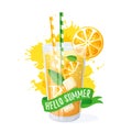 Hello summer - vector illustration with orange cocktail Royalty Free Stock Photo