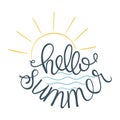 Hello Summer. Vector illustration of sun icon and sea Royalty Free Stock Photo