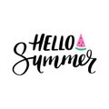 Hello Summer vector lettering. Handwritten calligraphy with watermelon. Royalty Free Stock Photo