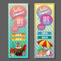 Hello summer vertical banner colorful umbrella beach Royalty Free Stock Photo