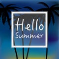 Hello Summer wallpaper with palm trees and sunset. Royalty Free Stock Photo