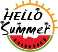 Hello summer with watermelon and palm tree sun image with svg vector Royalty Free Stock Photo