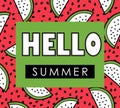Hello Summer. Watermelon seeds and slices background. Royalty Free Stock Photo