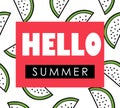 Hello Summer. Watermelon seeds and slices background. Royalty Free Stock Photo