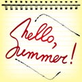 Hello summer. Welcoming memo card with lettering