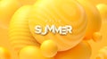 Hello Summer white paper sign on abstract yellow background with flowing bubbles