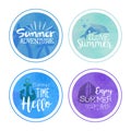 Hello Summertime, Summer Adventure Lables Set Hand Lettering, Enjoy Holidays Vector Illustration