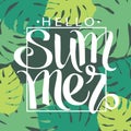 Hello sunshine, hand paint vector lettering on a  abstract tropical palm leaves framer Royalty Free Stock Photo