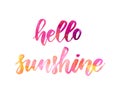 Hello sunshine lettering on watercolor splash