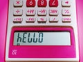 Hello Text on LCD Display of Pink 10-Digit Calculator Viewing Up Side Down