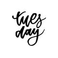 Hello Tuesday words. Quote design. Hand drawn ink lettering. Sticker for social media content. Modern brush calligraphy. Can be