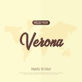 Hello from Verona. Travel to Italy. Touristic greeting card. Vector illustration.