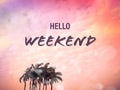 Hello weekend pink pastel sky and palm tree word background Royalty Free Stock Photo