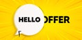 Hello welcome tag. Hi invitation offer. Chat speech bubble banner. Vector