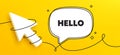 Hello welcome tag. Hi invitation offer. Continuous line chat banner. Vector