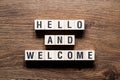 Hello and welcome - word concept on building blocks, text Royalty Free Stock Photo