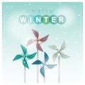 Hello winter background with colorful pinwheels Royalty Free Stock Photo