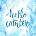 Hello winter banner with lettering, brush script