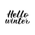 Hello Winter calligraphy lettering isolated on white. Quote hand written with brush. Typography poster. Vector illustration. Easy Royalty Free Stock Photo