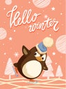 Hello Winter Card, Penguin Skating on Ice Rink