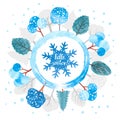 Hello winter circle vector illustration.