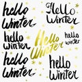 Hello Winter Collection text. Vector. Lettering. Drawing by hand. Caption brush. Letters. Royalty Free Stock Photo