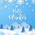 Hello Winter design background. Origami snowfall. Royalty Free Stock Photo