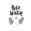 Hello winter - hand drawn Christmas card with lettering and decorations. Cute New Year clip art. Vector illustration Royalty Free Stock Photo