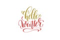 Hello winter hand lettering holiday red and gold inscription