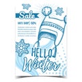 Hello Winter Hats Shop Sale Promo Banner Vector