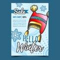 Hello Winter Hats Shop Sale Promo Banner Vector