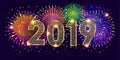 2019 Winter Holiday Happy New Year Christmas Fireworks Royalty Free Stock Photo